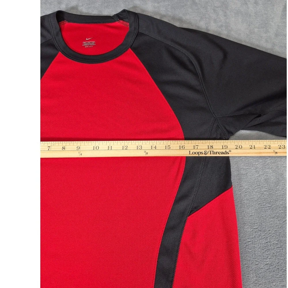 Nike Mens Dri-FIT Athletic T-Shirt Large Red Black Colorblock Training Tee